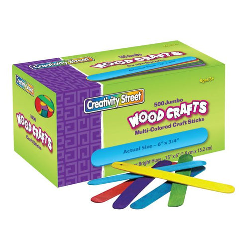 Creativity Street Wood Crafts Jumbo Craft Sticks, 6" x 3/4" x 2mm, Color, Box Of 500