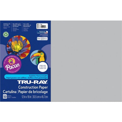 Tru-Ray Construction Paper, 50% Recycled, 12" x 18", Gray, Pack Of 50