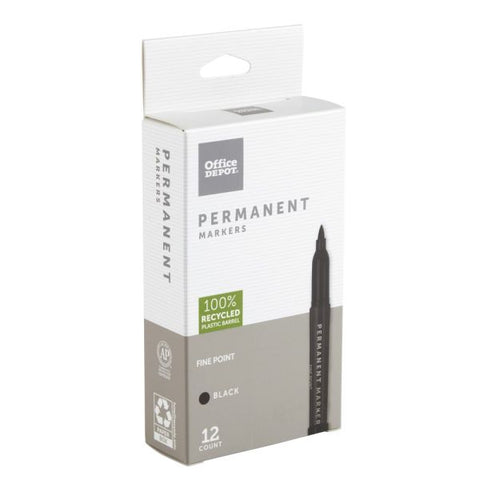 Permanent Markers, Fine Point, 100% Recycled Plastic Barrel, Black Ink, Pack Of 12