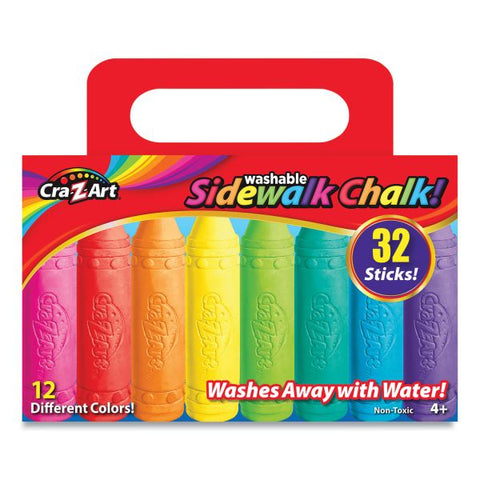 Cra-Z-Art Washable Sidewalk Chalk, 12 Assorted Colors, 32 Sticks/Box