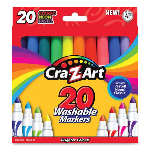 Cra-Z-Art Washable Markers, Broad Bullet Tip, Assorted Classic/Neon/Pastel Colors, 20/Set