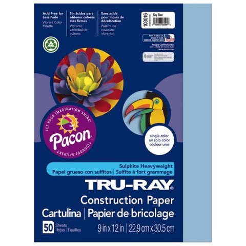 Tru-Ray Construction Paper, 50% Recycled, 9" x 12", Sky Blue, Pack Of 50