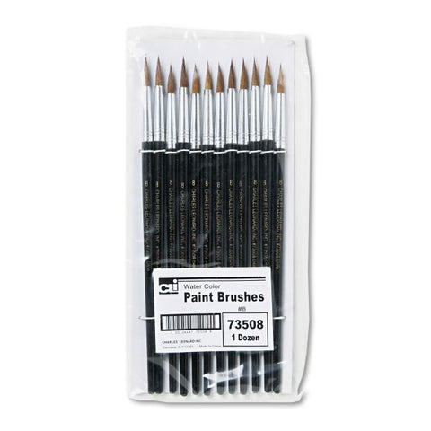 Charles Leonard Artist Brush, Size 8, Camel Hair, Round Profile, 12/Pack