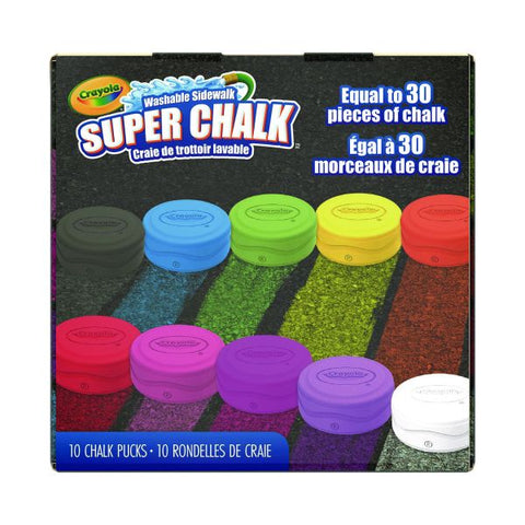 Crayola Super Chalk, 1" x 2.8" Diameter, 10 Assorted Colors, 10 Pucks/Box