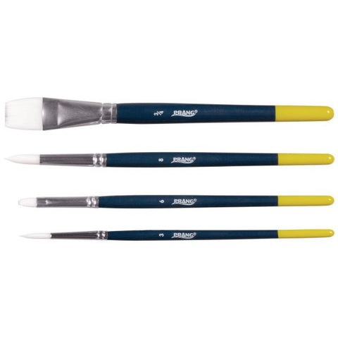 Prang Hobby Four-Brush Set, Assorted, Synthetic, Flat; Round, 4/pack