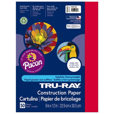 Tru-Ray Construction Paper, 50% Recycled, 9" x 12", Festive Red, Pack Of 50