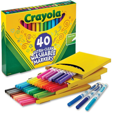 Crayola Ultra-Clean Washable Markers, Fine Point, Assorted Colors, Set Of 40 Markers