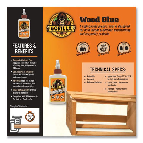 Gorilla Wood Glue, 4 oz, Dries Light Tan