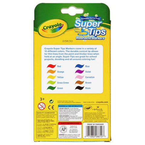 Crayola Super Tips 10-color Washable Markers - Assorted Ink - 10 / Set