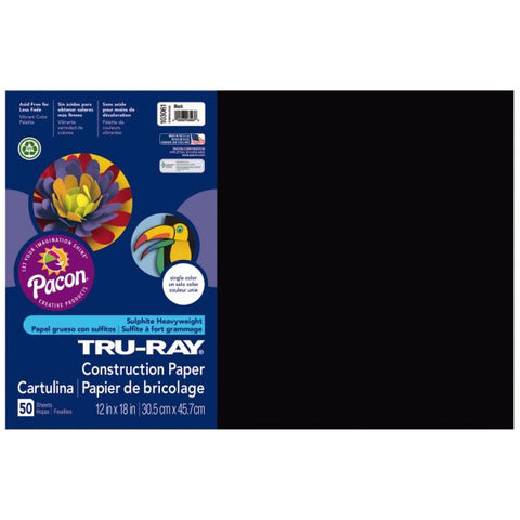 Tru-Ray Construction Paper, 50% Recycled, 12" x 18", Black, Pack Of 50