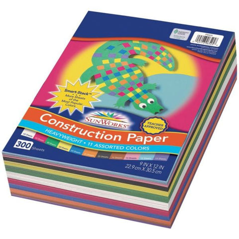 Prang Smart-Stack Medium Weight Construction Paper, 9" x 12", Assorted, Pack Of 300