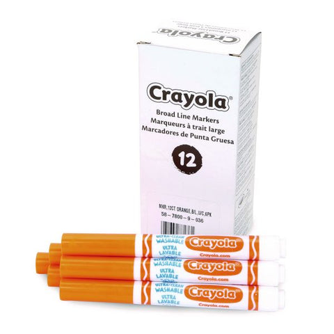 Crayola Broad Line Washable Markers, Broad Bullet Tip, Orange, 12/Box