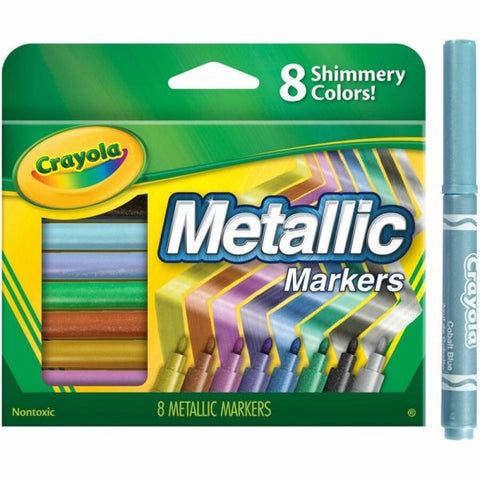 Crayola Metallic Markers, Bullet Point, Assorted Colors, Pack Of 8