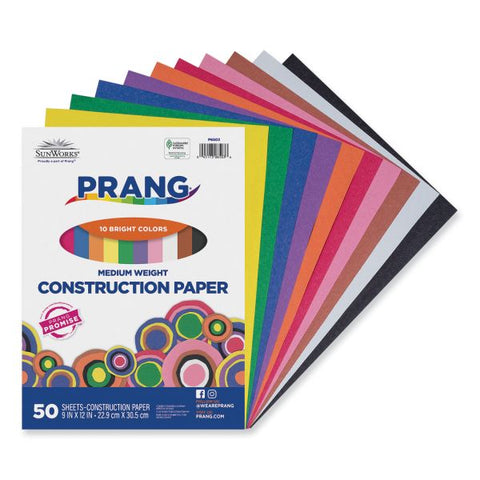 Prang SunWorks Construction Paper, 50 lb Text Weight, 9 x 12, Assorted, 50/Pack