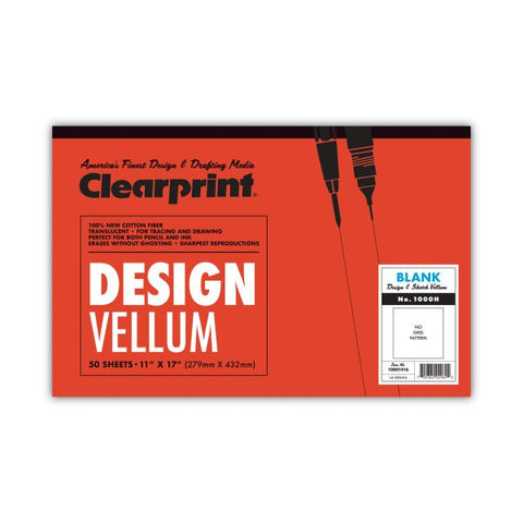 Clearprint Design Vellum Paper, 16 lb Bristol Weight, 11 x 17, Translucent White, 50/Pad