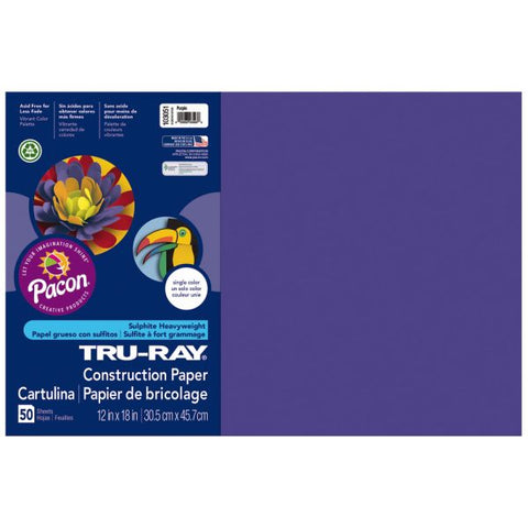 Tru-Ray Construction Paper, 50% Recycled, 12" x 18", Purple, Pack Of 50