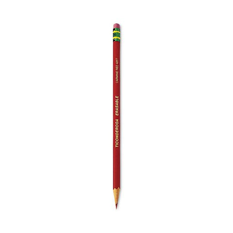 Ticonderoga Erasable Colored Pencils, 2.6 mm, 2B, Carmine Red Lead, Carmine Red Barrel, 12/Pack