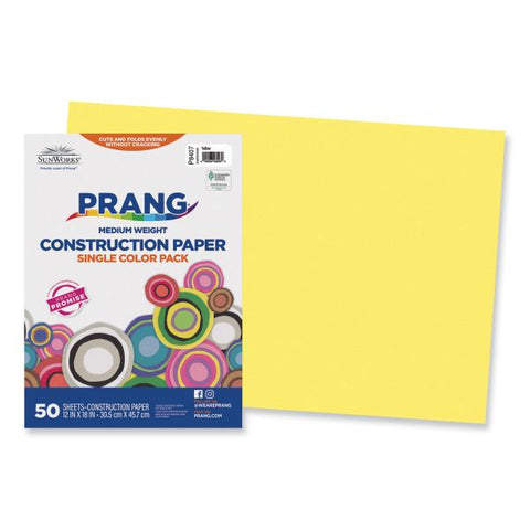 Prang SunWorks Construction Paper, 50 lb Text Weight, 12 x 18, Yellow, 50/Pack