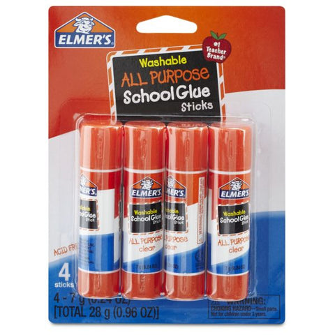 Elmer's Washable School Glue Sticks, 0.24 Oz, Pack Of 4