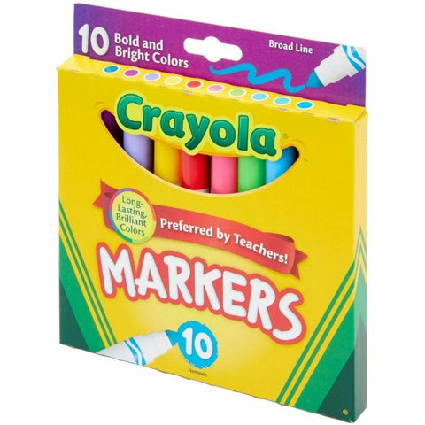 Crayola Non-Washable Marker, Broad Bullet Tip, Assorted Tropical Colors, 10/Pack