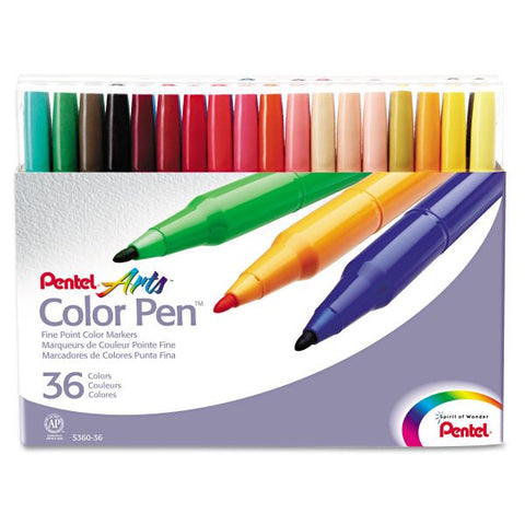 Pentel Color Pens Set, Assorted Colors, Set Of 36