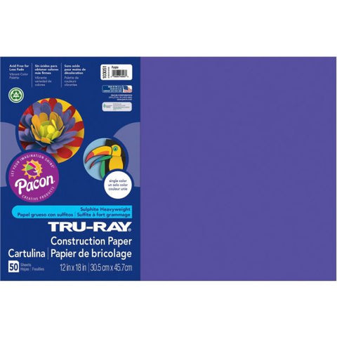 Tru-Ray Construction Paper, 50% Recycled, 12" x 18", Purple, Pack Of 50