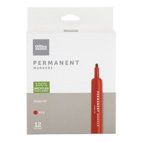 Permanent Markers, Chisel Point, 100% Recycled Plastic Barrel, Red Ink, Pack Of 12