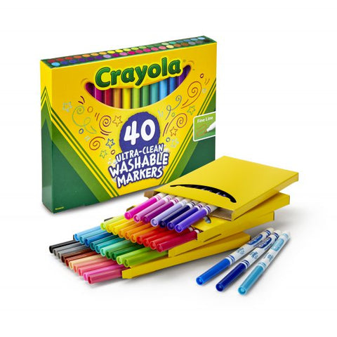 Crayola Ultra-Clean Washable Markers, Fine Point, Assorted Colors, Set Of 40 Markers