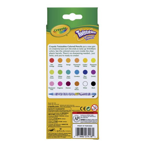 Crayola Twistables Color Pencils, Assorted Colors, Set Of 18