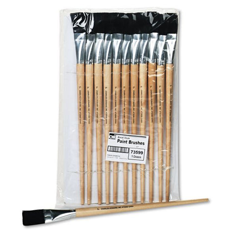 Charles Leonard Long Handle Easel Brush, Size 22, Natural Bristle, Flat Profile, 12/Pack