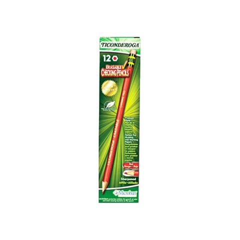 Ticonderoga Erasable Checking Pencils, Presharpened, Carmine Red, Pack Of 12