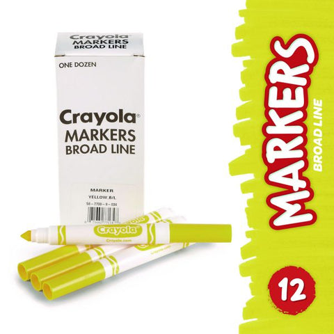 Crayola Broad Line Washable Markers, Broad Bullet Tip, Yellow, 12/Box