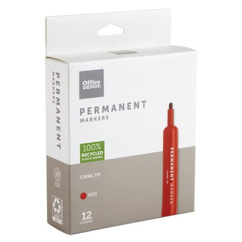 Permanent Markers, Chisel Point, 100% Recycled Plastic Barrel, Red Ink, Pack Of 12