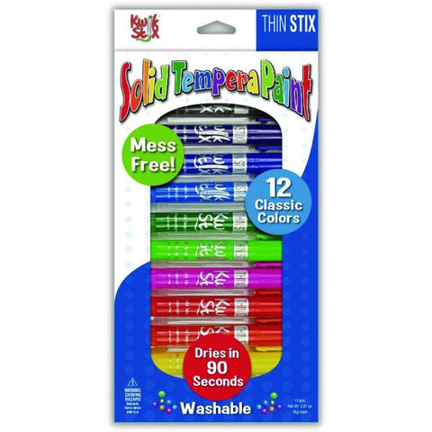 TPG Creations Thin Stix Tempera Paint Set, 12 Assorted Classic Colors, 12/Set, 12 Sets/Carton