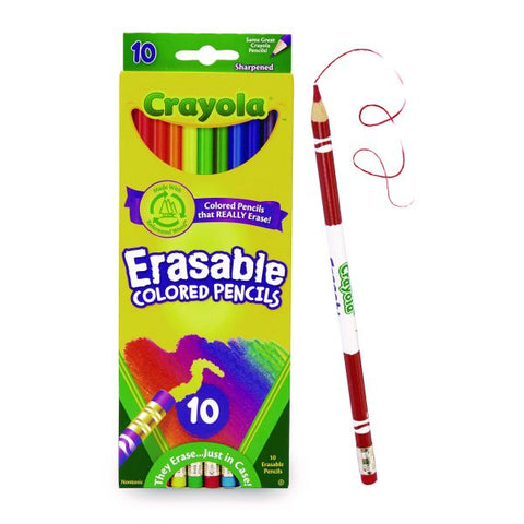 Crayola Erasable Color Pencil Set, 3.3 mm, 2B, Assorted Lead and Barrel Colors, 10/Pack