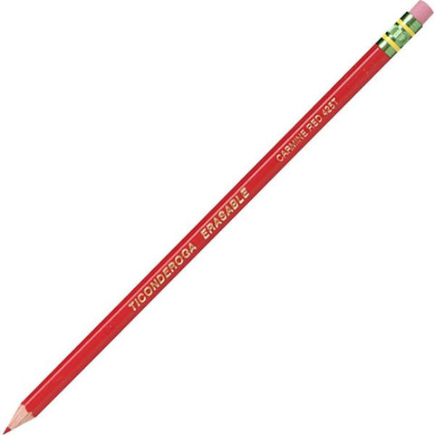 Ticonderoga Erasable Checking Pencils, Presharpened, Carmine Red, Pack Of 12