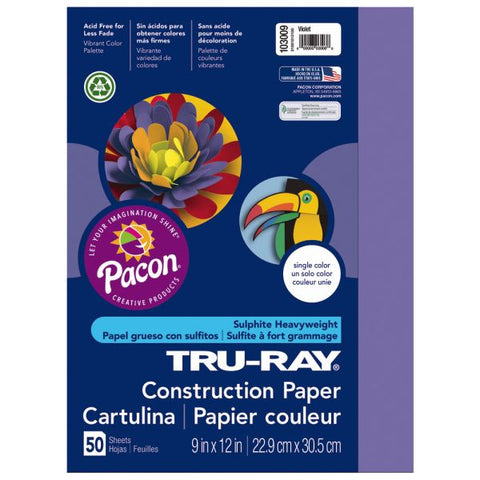 Tru-Ray Construction Paper, 50% Recycled, 9" x 12", Violet, Pack Of 50