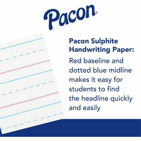 Zaner-Bloser Pacon Broken Midline Sulphite Paper - 500 Sheets - 0.50" Ruled - 8" x 10 1/2" - White Paper - 500 / Ream