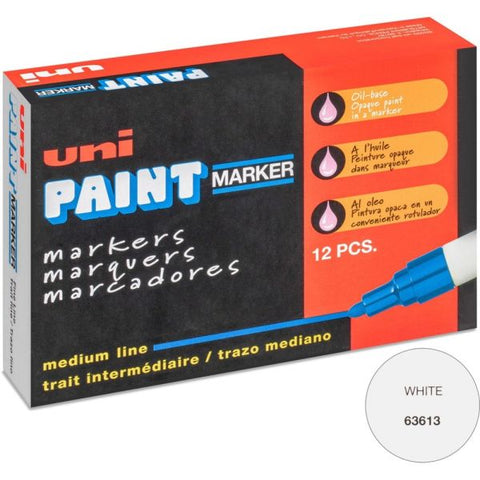 Uni-Paint Markers, Medium Point, White, Pack Of 12