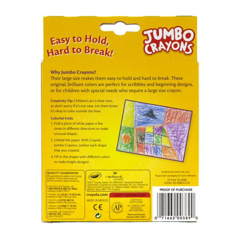 Crayola Jumbo Crayons, Assorted Colors, Box Of 8 Crayons