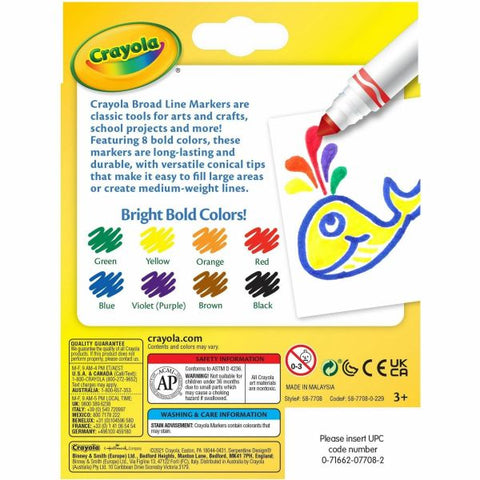 Crayola Broad Line Markers, Assorted Classic Colors, Pack Of 8