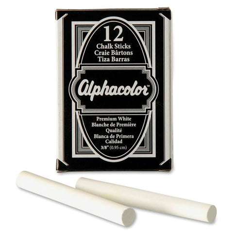 Quartet Alphacolor Chalk Sticks, 3-1/4" x 3/8", Premium White, Box Of 12 Sticks