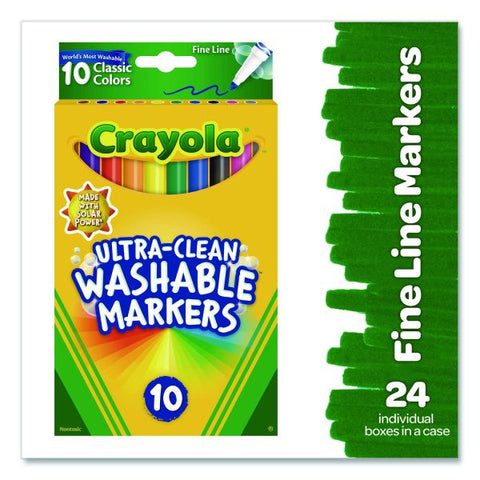 Crayola Ultra-Clean Washable Markers, Fine Line Precision Bullet Tip, Assorted Colors, 10/Box