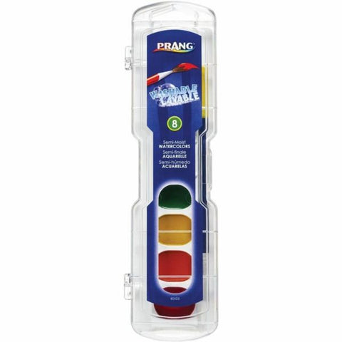 Prang Washable Watercolors 8-Color Set With Brush, Assorted Colors