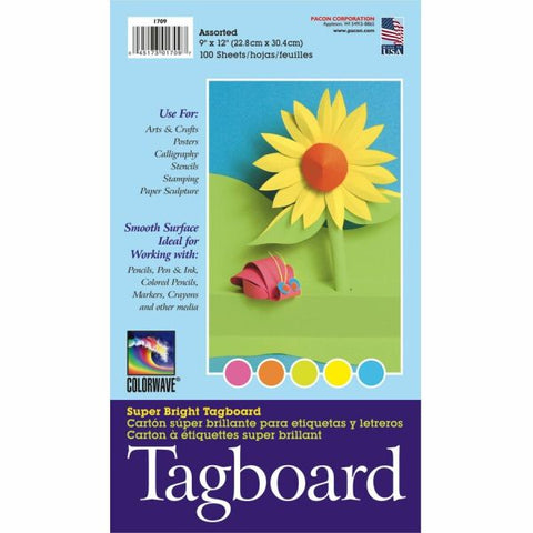 Pacon Colorwave Super Bright Tag Board, 9" x 12", Assorted Colors, Pack Of 100