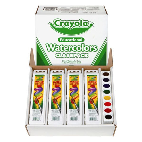 Crayola Educational Watercolors Classpack, Red, Orange, Yellow, Green, Blue, Purple, Black, Pack Of 36