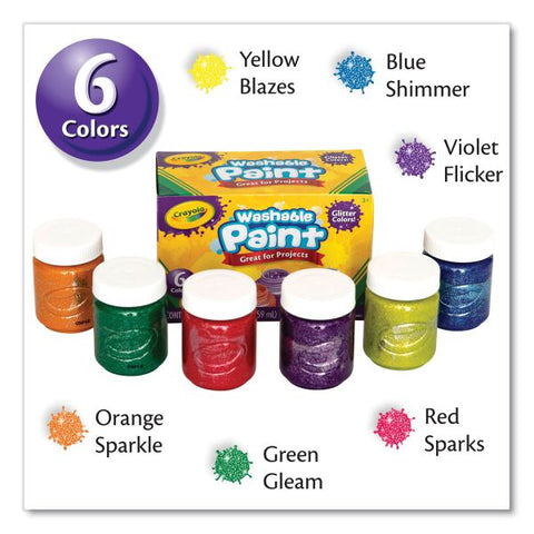 Crayola Washable Paint, 6 Assorted Classic Colors, 2 oz Bottle, 6/Pack