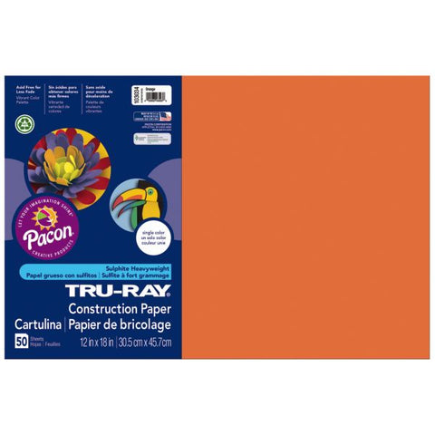 Tru-Ray Construction Paper, 50% Recycled, 12" x 18", Orange, Pack Of 50