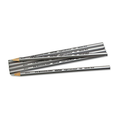 Prismacolor Verithin Colored Pencils, Silver Lead, Silver Barrel, 12-Pk