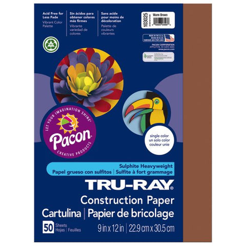 Tru-Ray Construction Paper, 50% Recycled, 9" x 12", Warm Brown, Pack Of 50